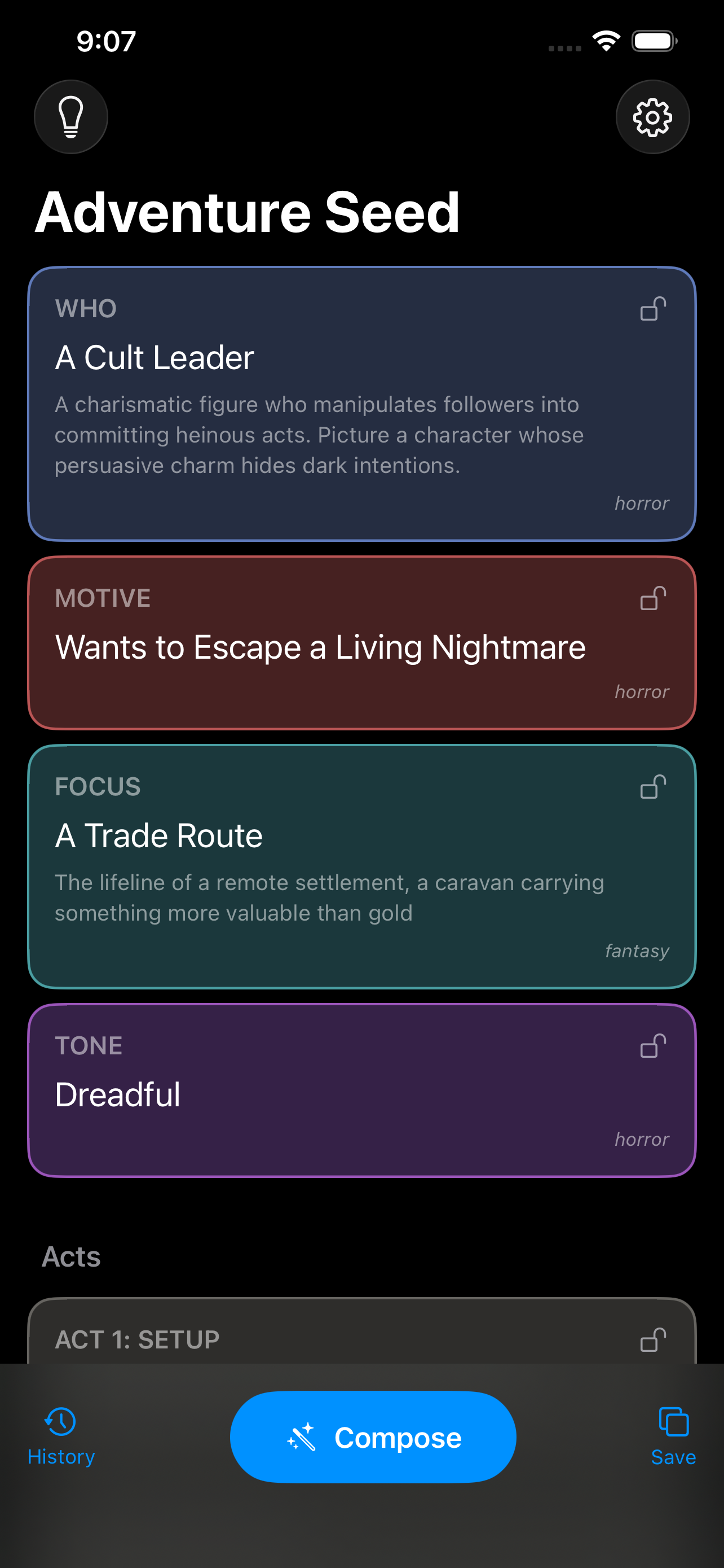 Mixed-genre adventure seed: a horror cult leader antagonist with a fantasy trade route focus